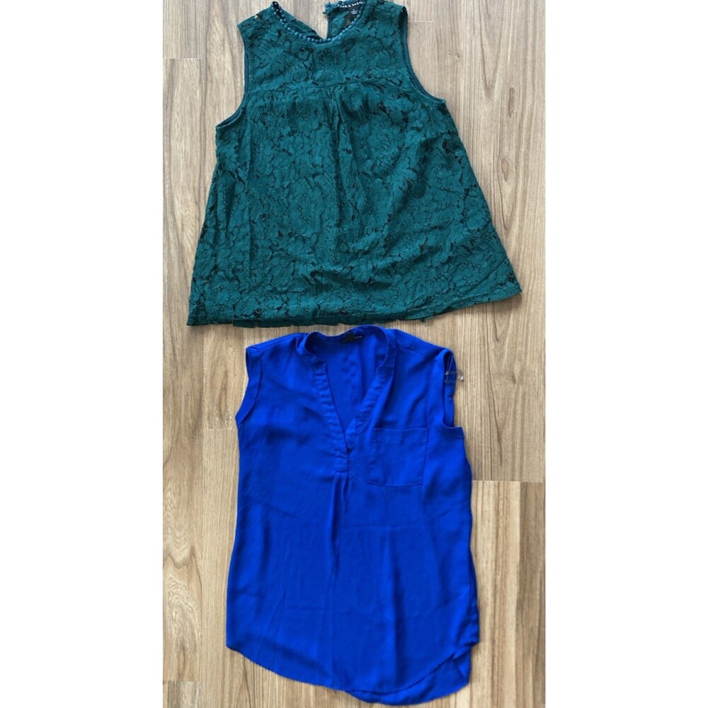 Roz & Ali / Zac & Rachel Set of 2 Women’s Blouses (Size S) Navy Blue / Green